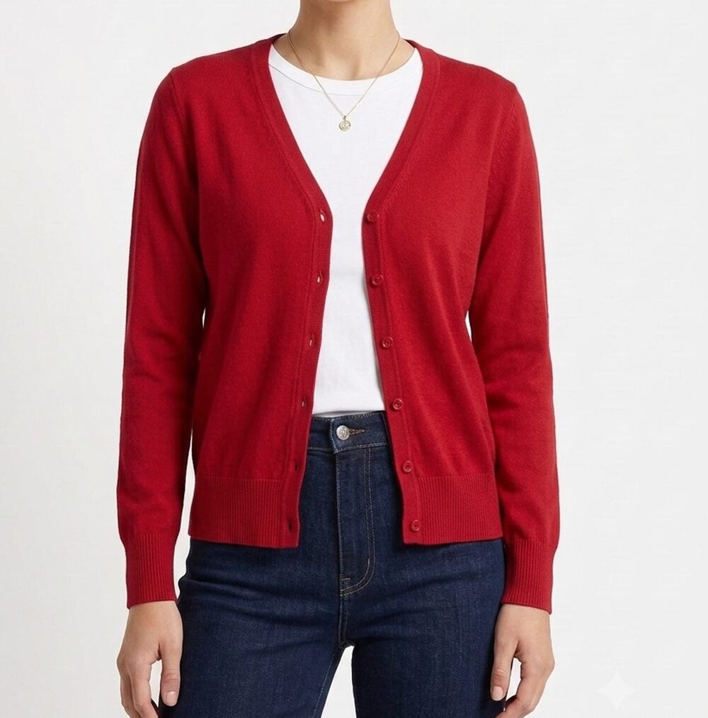 Cielo Women’s Red Cardigan Sweater Size Medium Button-Down Knit Layering Piece